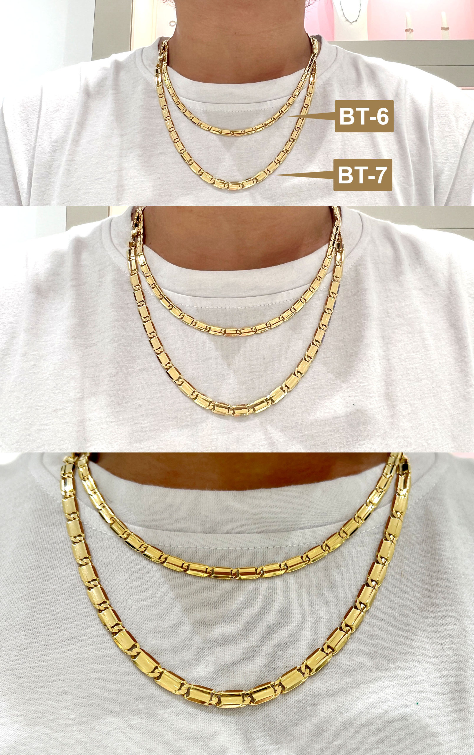 Solid 14K Italian Bamboo Baht Chain (BT-6 & BT-7) - Image 5